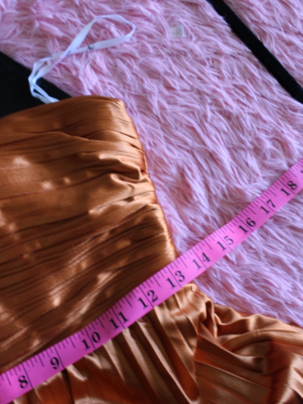 Strapless Tiered Satin Evening Gown in Copper - Picture 8 of 9